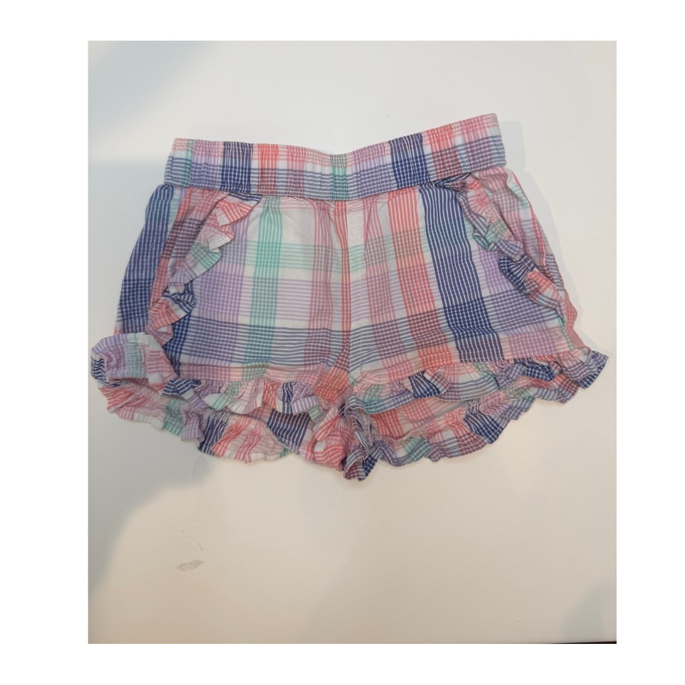 CrewCuts Toddler Girls Pull-On Plaid Shorts, Ruffle Trim, Pockets, Size 2Y